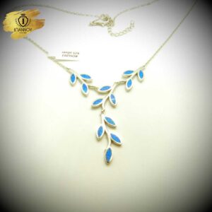 Women's Opal Necklace Olive Leaves